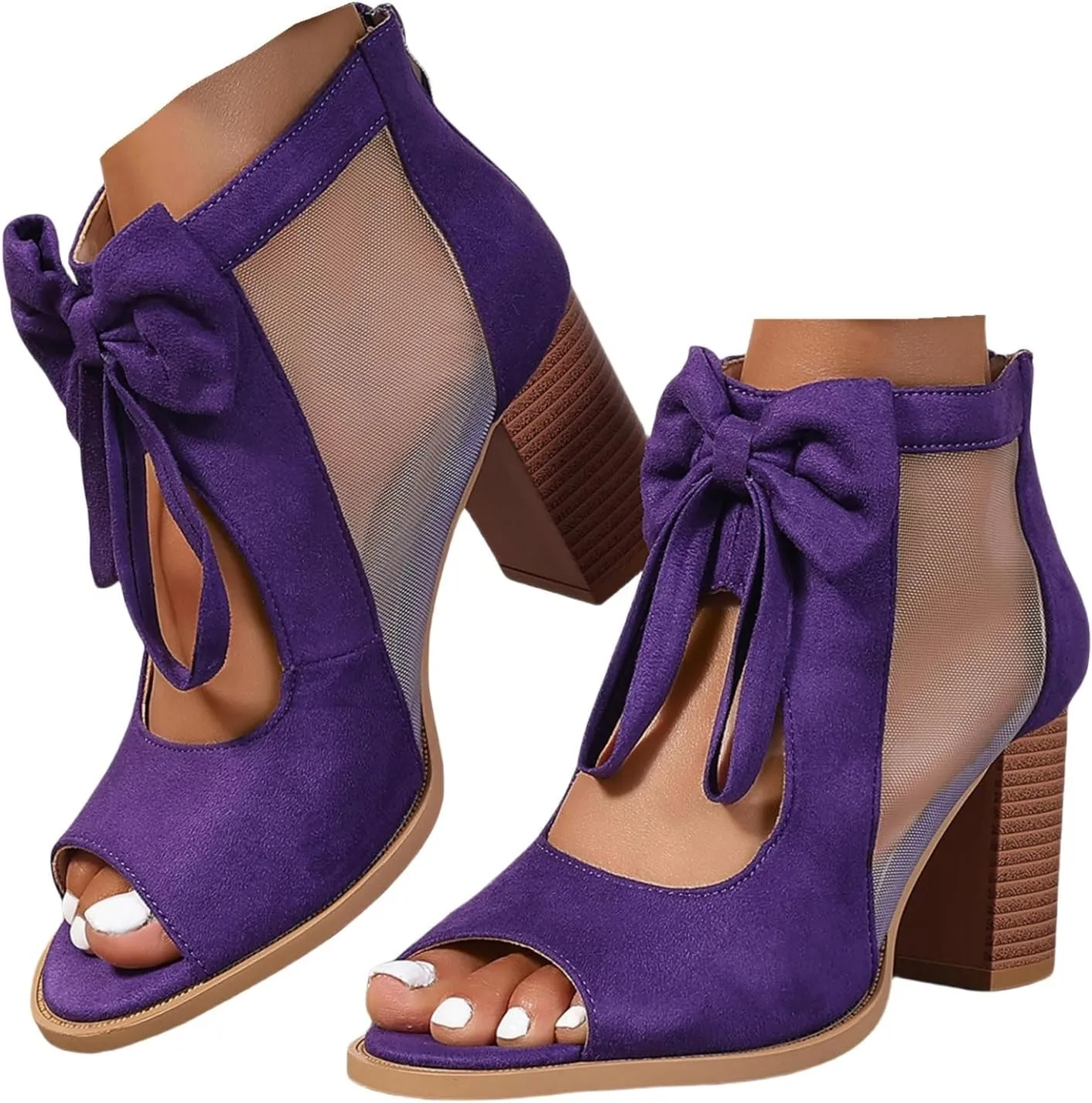Summer Sandals for Women Ankle Strap Chunky High Heel Bow Fish Mouth Open Toe Sandal Breathable Backless Slingback Booties Gladiator Strappy Lace Up Hollow Out Heels Dress Shoes Comfortable