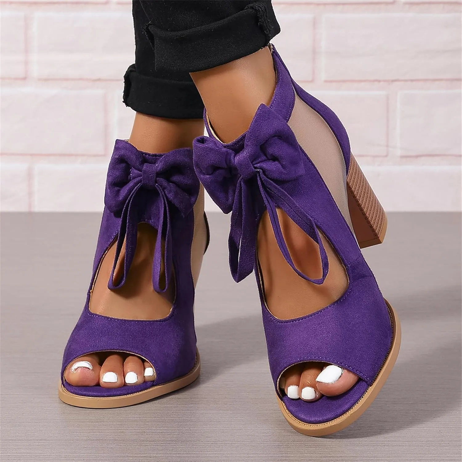 Summer Sandals for Women Ankle Strap Chunky High Heel Bow Fish Mouth Open Toe Sandal Breathable Backless Slingback Booties Gladiator Strappy Lace Up Hollow Out Heels Dress Shoes Comfortable