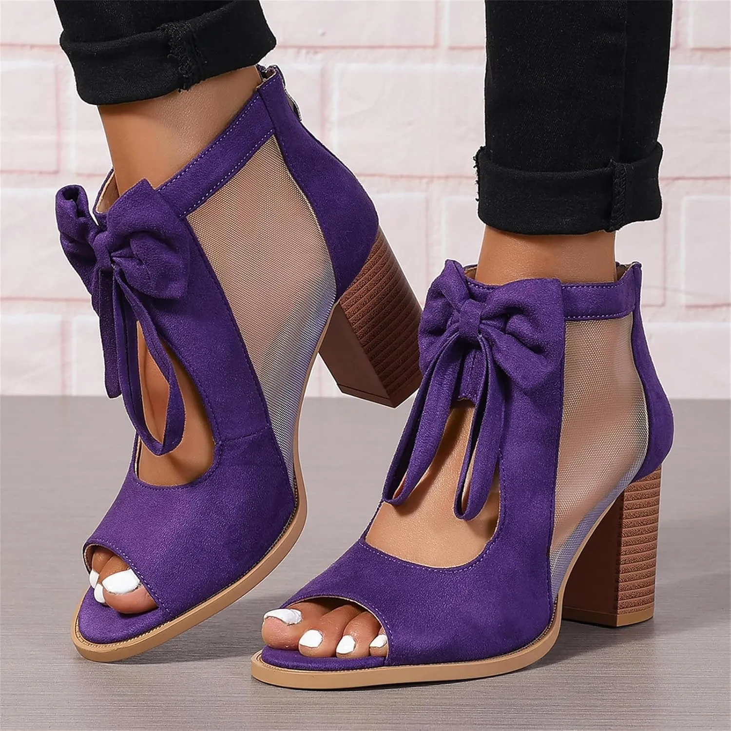 Summer Sandals for Women Ankle Strap Chunky High Heel Bow Fish Mouth Open Toe Sandal Breathable Backless Slingback Booties Gladiator Strappy Lace Up Hollow Out Heels Dress Shoes Comfortable