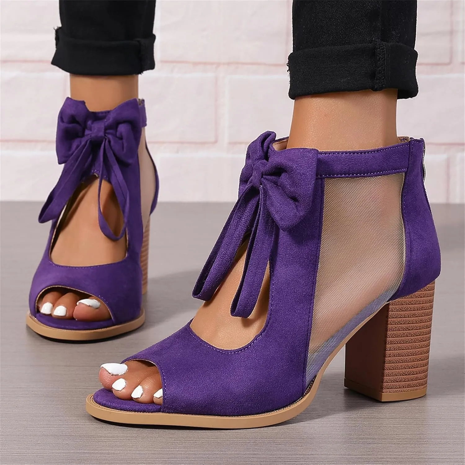 Summer Sandals for Women Ankle Strap Chunky High Heel Bow Fish Mouth Open Toe Sandal Breathable Backless Slingback Booties Gladiator Strappy Lace Up Hollow Out Heels Dress Shoes Comfortable