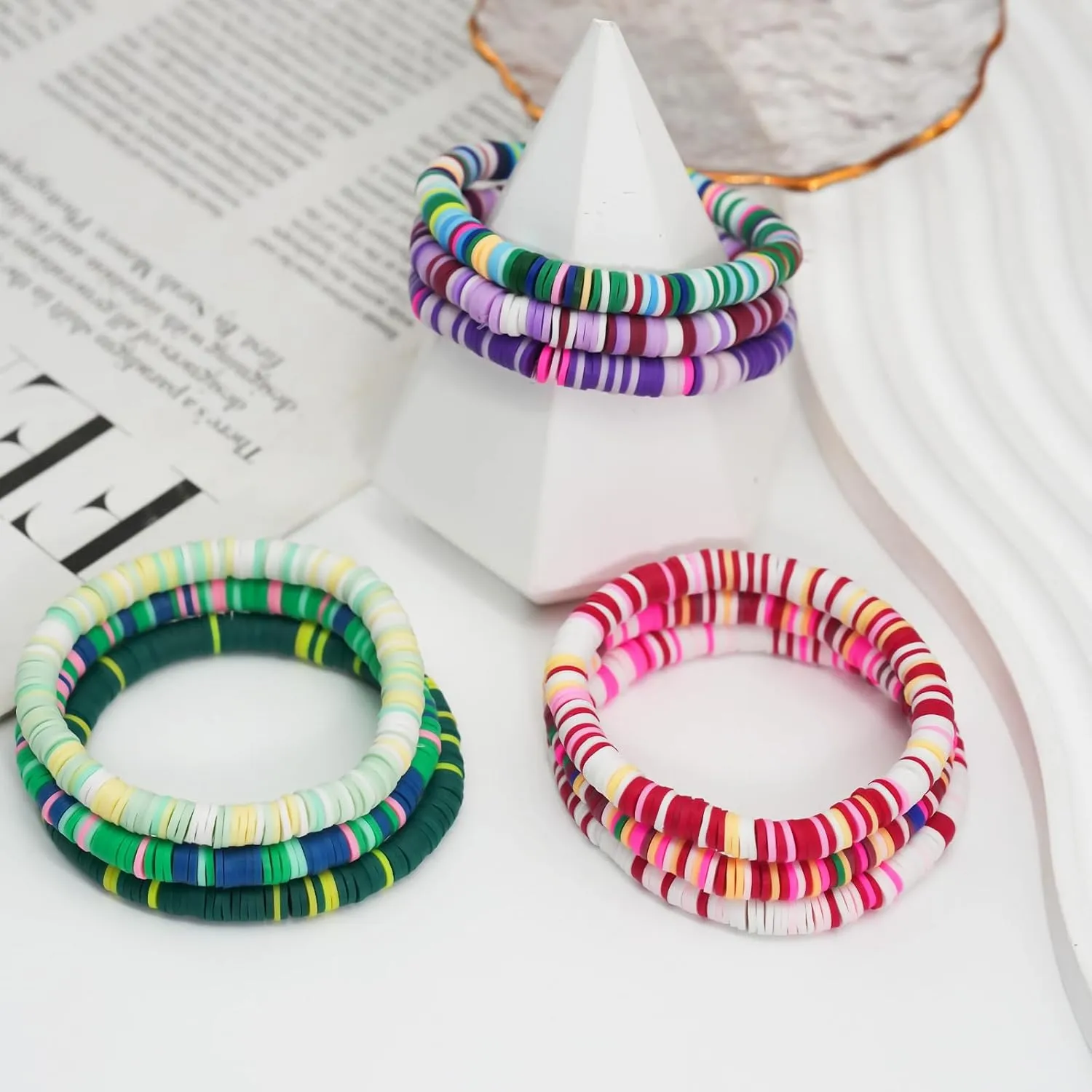 Surfer Heishi Clay Bead Bracelets for Women Pink Bohemian Stackable Stretch Beaded Bracelets Set Polymer Clay Bracelets Friendship Bracelets Preppy Bracelets Boho Summer Beach Jewelry for Women