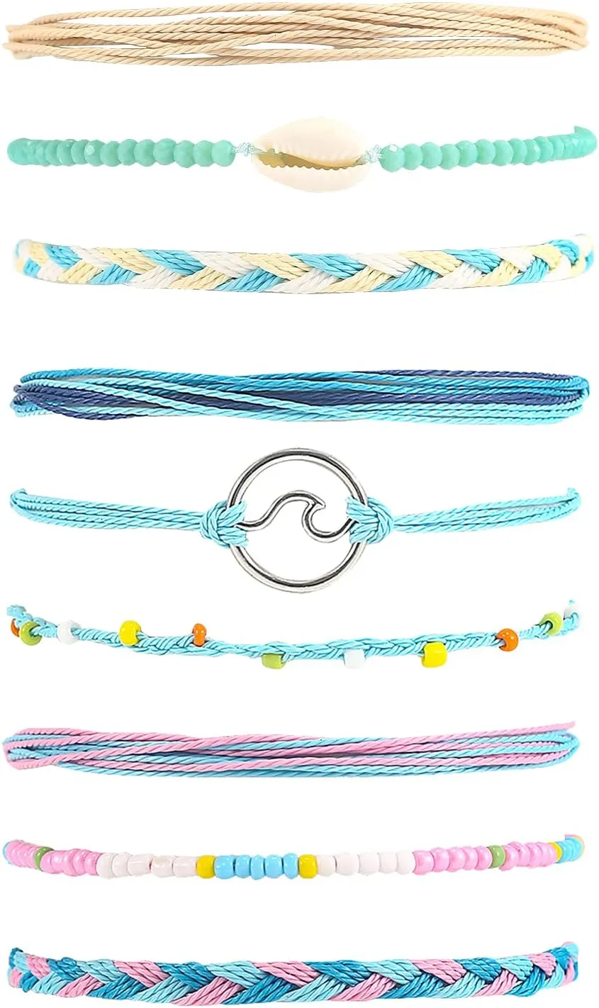 Surfer Wave Bracelets for Teen Girls Summer Beach Bracelets Handmade Braided Rope Friendship Bracelets Boho Adjustable Waterproof Bracelets for Women Ocean Bracelets Beach Jewelry for Women