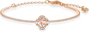 Swarovski Una Clover Bangle Bracelet with a Pink Crystal Surrounded by White Crystal Pav on a Rose-Gold Tone Finished Band