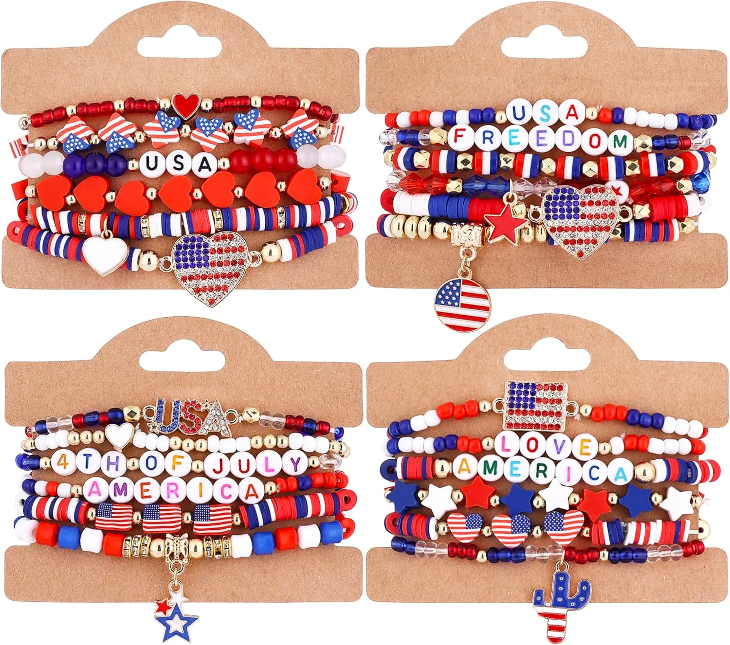 Taouzi 24 Pieces Surfer Heishi Bracelets for Women Handmade Stackable Stretch Friendship Bracelets Bulk 4th of July Bracelets Holiday Jewelry Gifts for Women Men