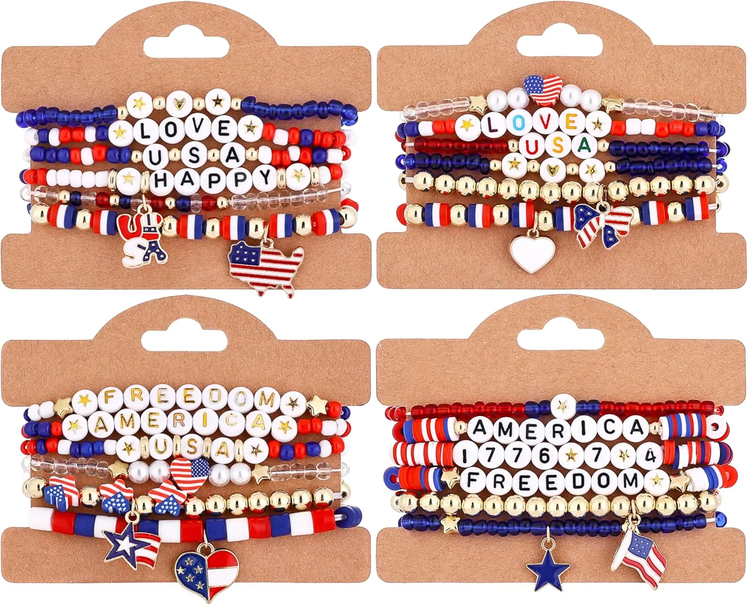 Taouzi 24 Pieces Surfer Heishi Bracelets for Women Handmade Stackable Stretch Friendship Bracelets Bulk 4th of July Bracelets Holiday Jewelry Gifts for Women Men