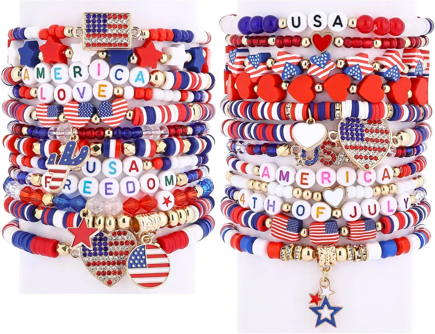 Taouzi 24 Pieces Surfer Heishi Bracelets for Women Handmade Stackable Stretch Friendship Bracelets Bulk 4th of July Bracelets Holiday Jewelry Gifts for Women Men