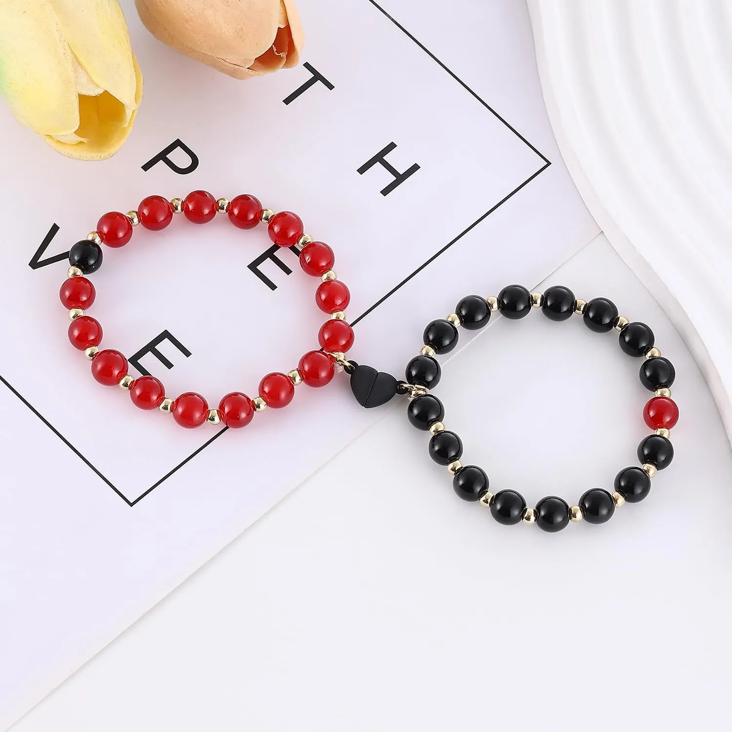 Taouzi 2Pcs Couple Bracelets for Women Matching Bracelets Friendship Bracelets Couple Jewelry Gifts for Women Men