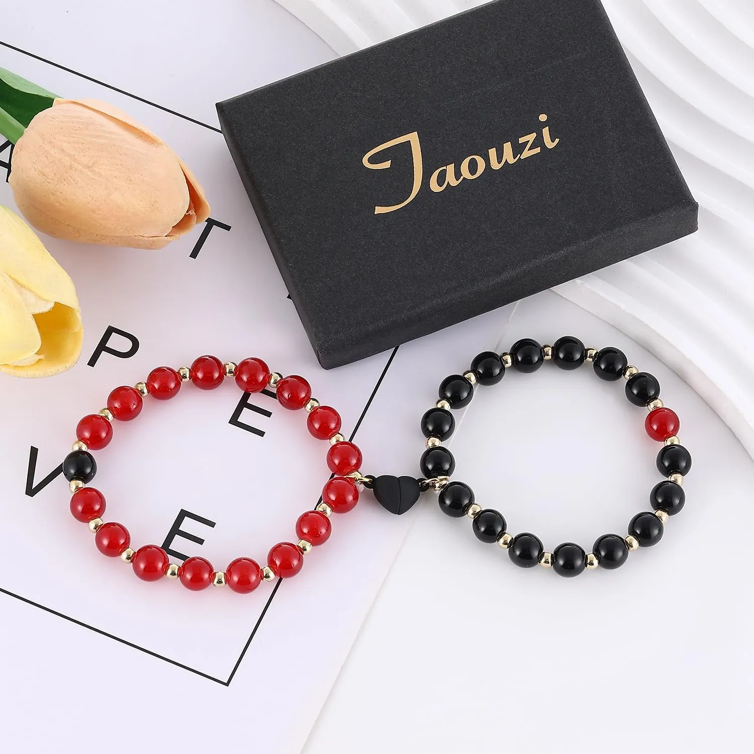 Taouzi 2Pcs Couple Bracelets for Women Matching Bracelets Friendship Bracelets Couple Jewelry Gifts for Women Men
