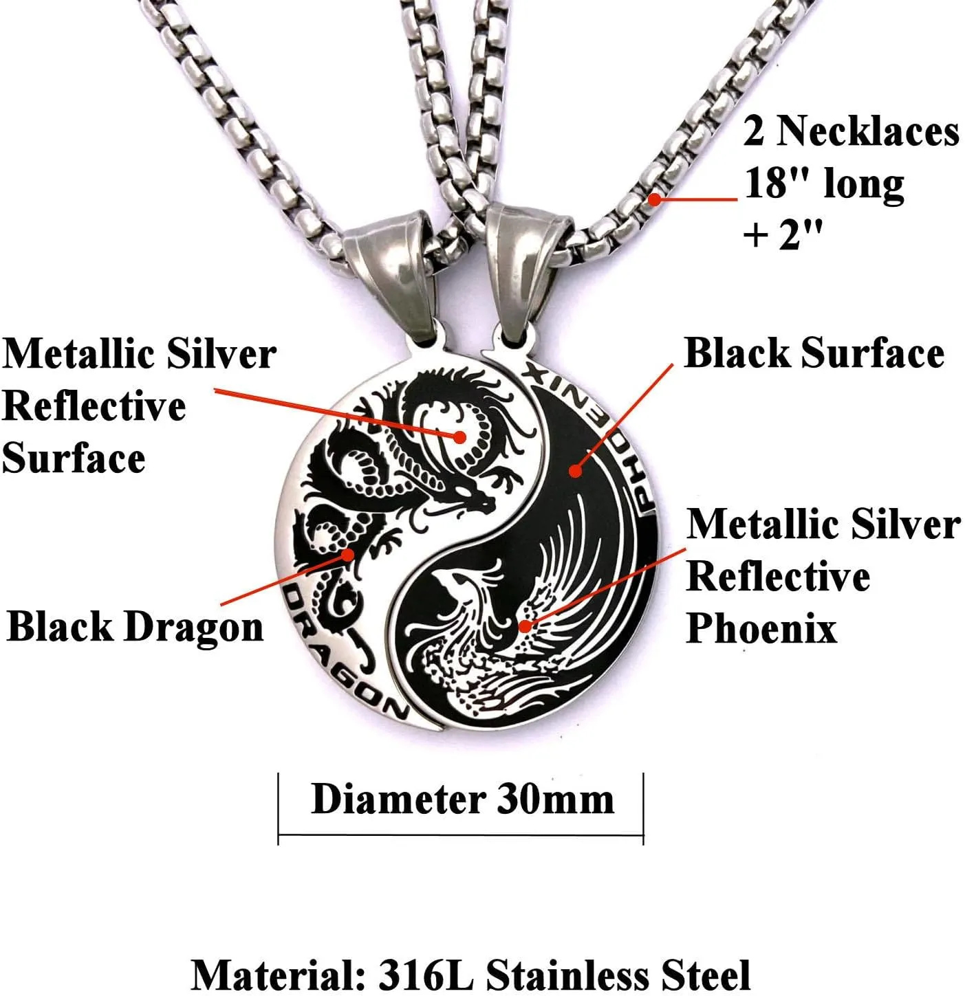 Tapp Collections Dragon Yin Yang 2 Pendant Necklaces Set