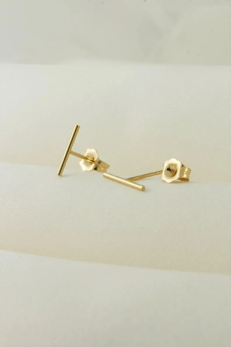 Tarnish Resistant Dainty Bar Stud, Tiny Bar Stud Earring, Minimalist Bar Earring, T Stud, Geometric Studs, Bar Line Stud Women Gift Beautiful Stud (Silver Plating)