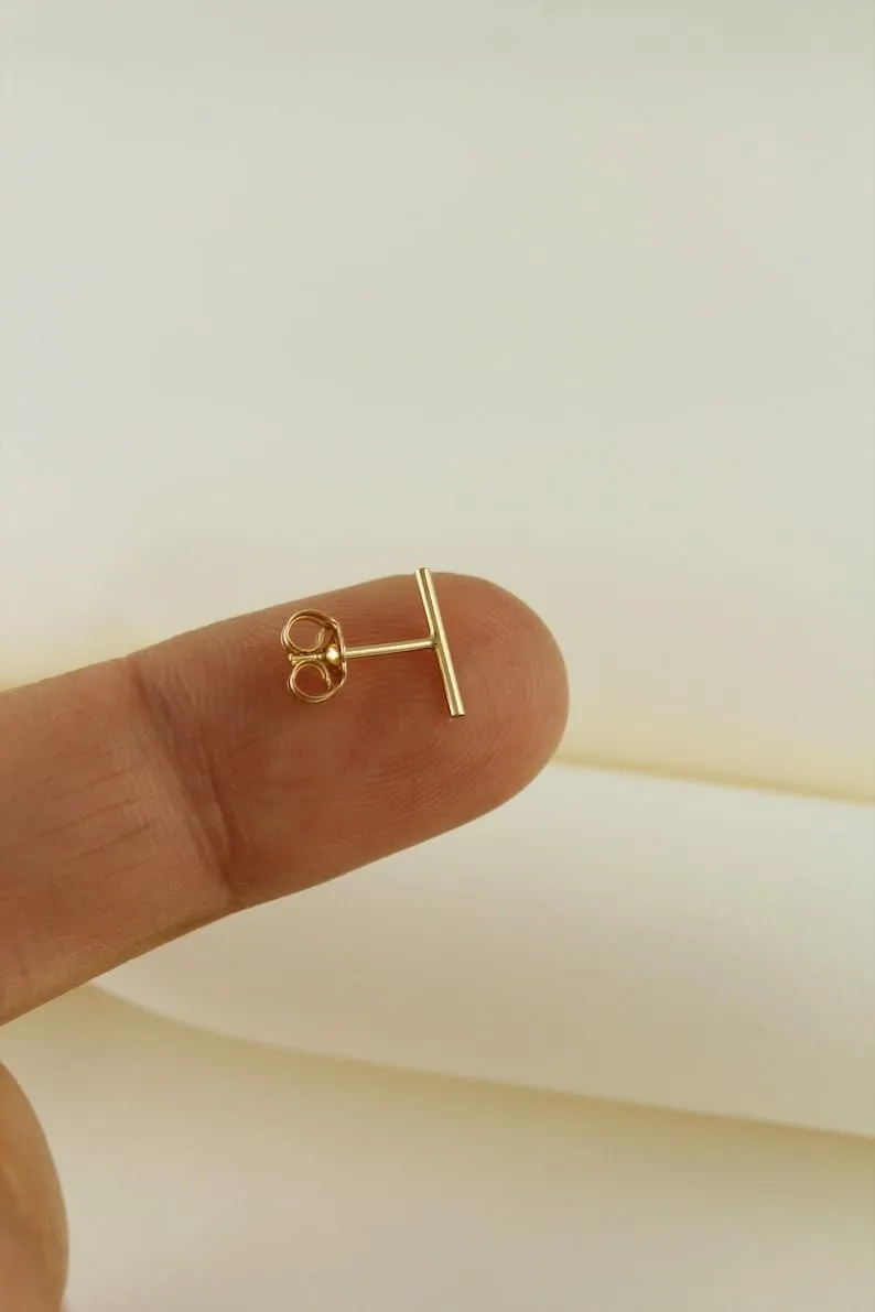 Tarnish Resistant Dainty Bar Stud, Tiny Bar Stud Earring, Minimalist Bar Earring, T Stud, Geometric Studs, Bar Line Stud Women Gift Beautiful Stud (Silver Plating)