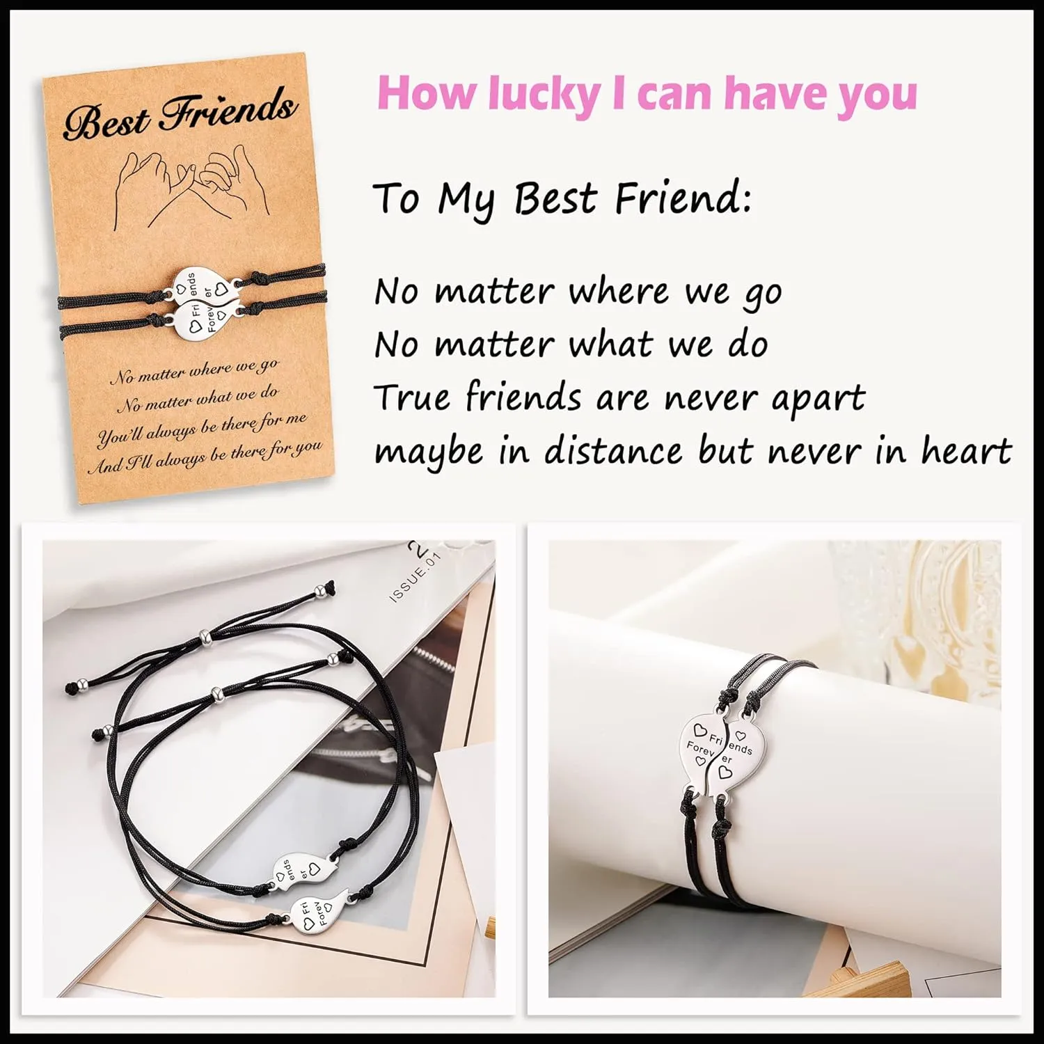 Tarsus Best Friend/Sister Bracelets for 2/3 Heart Matching Bracelets Gifts for Women Girls
