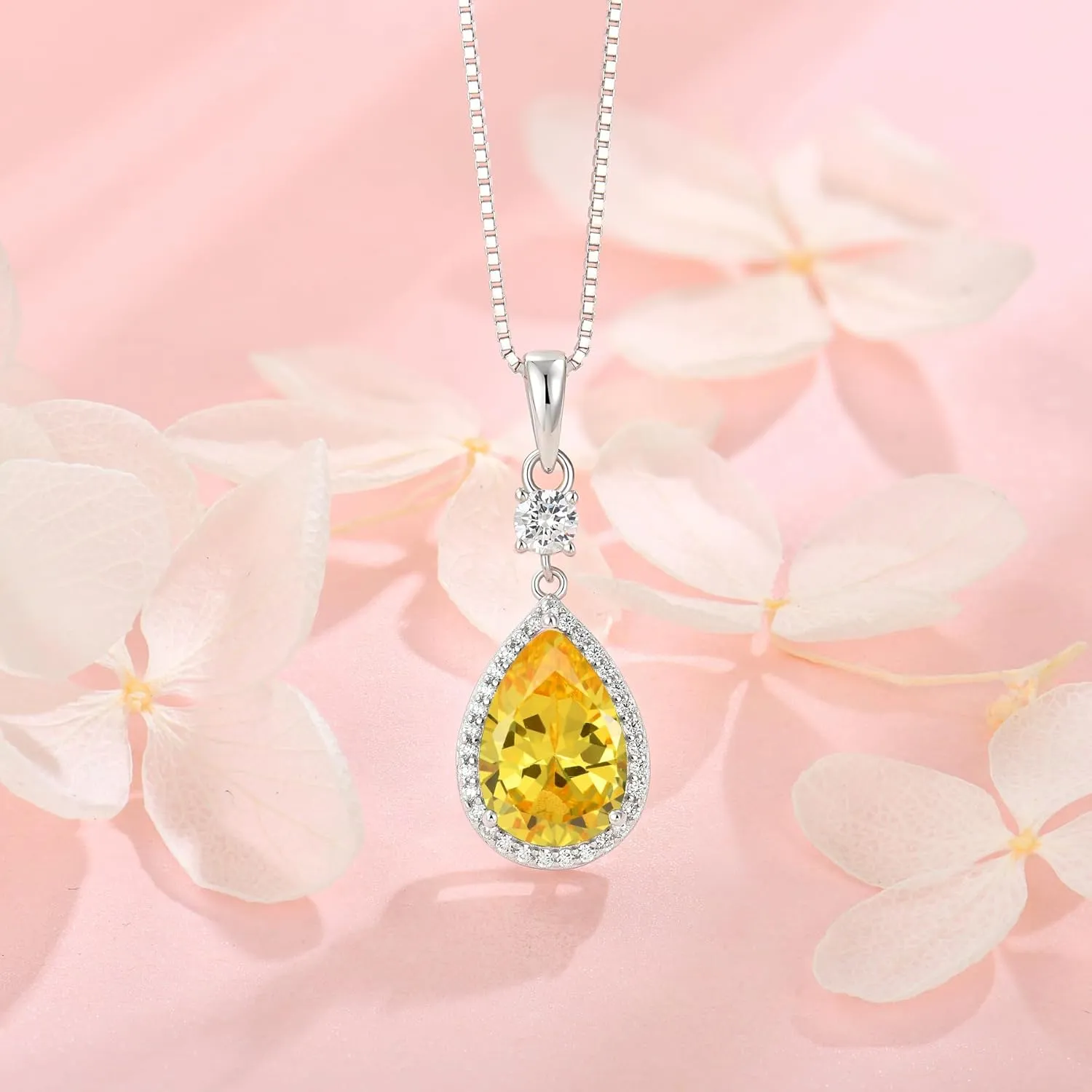 Teardrop Birthstone Necklace for Women 925 Sterling Silver 5A Cubic Zircon Pear Pendant Jewelry Anniversary Birthday Christmas Gifts for Her