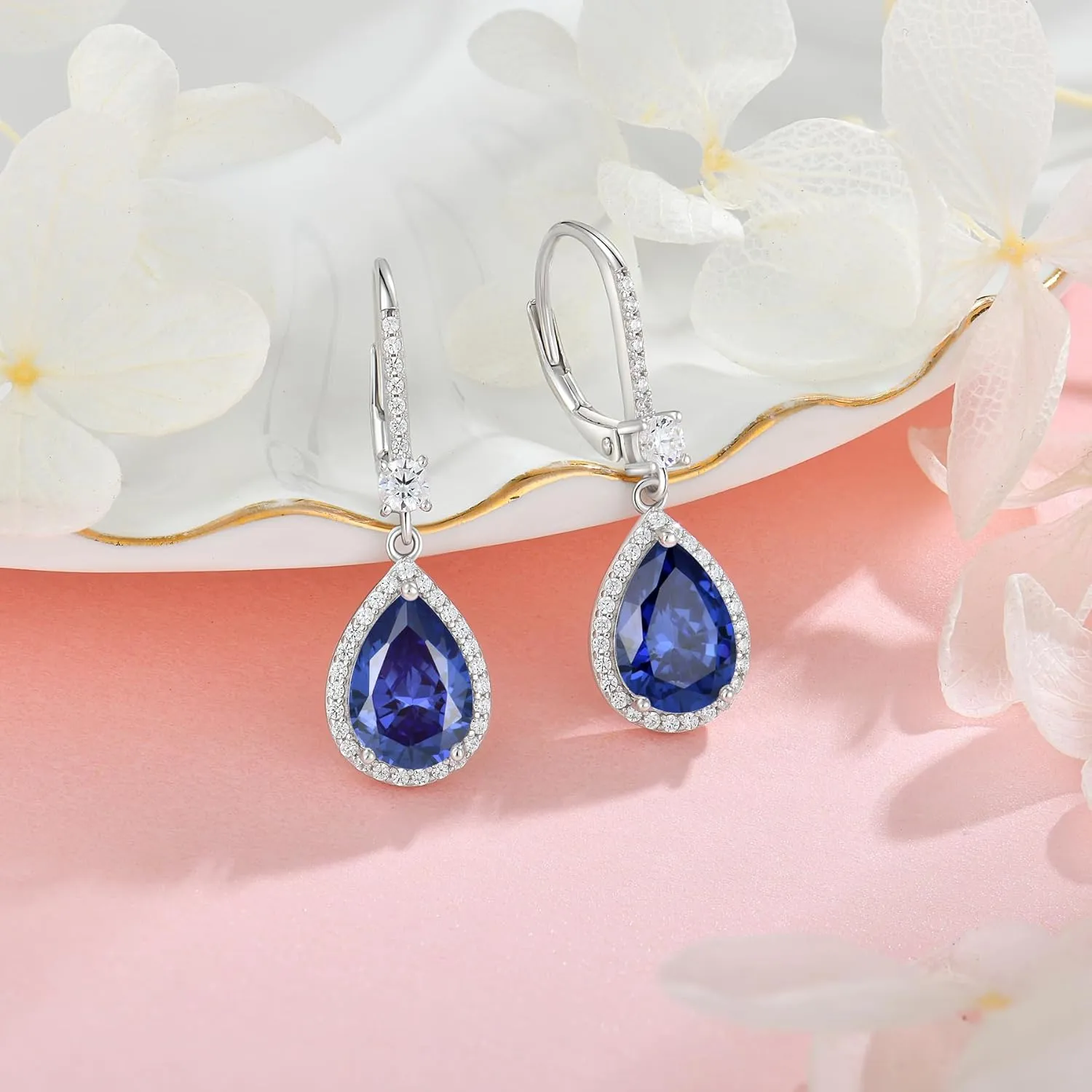 Teardrop Leverback Birthstone Earrings for Women 925 Sterling Silver 5A Cubic Zircon Dangle Drop Earrings Jewelry Anniversary Mother's Day Birthday Christmas Gifts for Wife Her