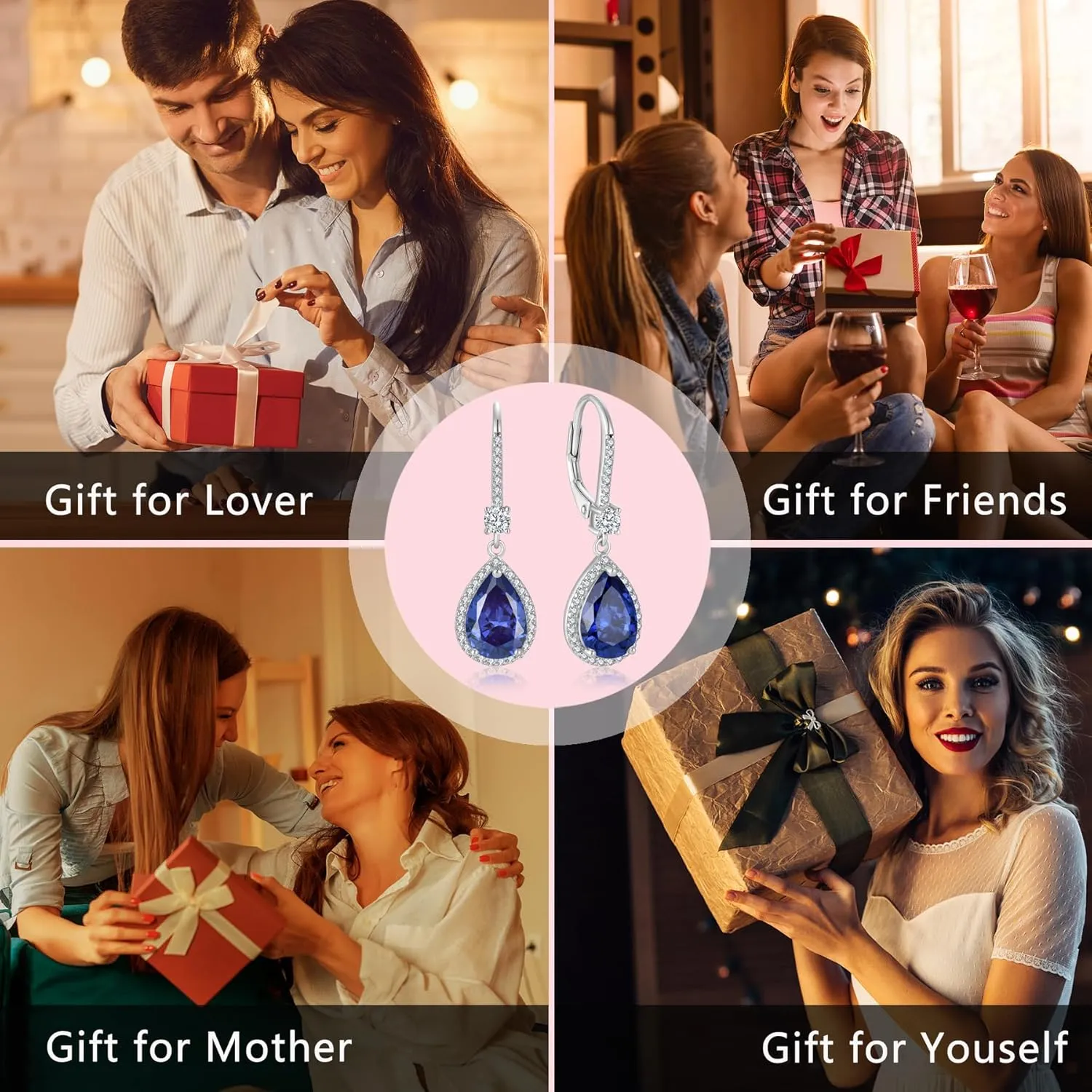 Teardrop Leverback Birthstone Earrings for Women 925 Sterling Silver 5A Cubic Zircon Dangle Drop Earrings Jewelry Anniversary Mother's Day Birthday Christmas Gifts for Wife Her