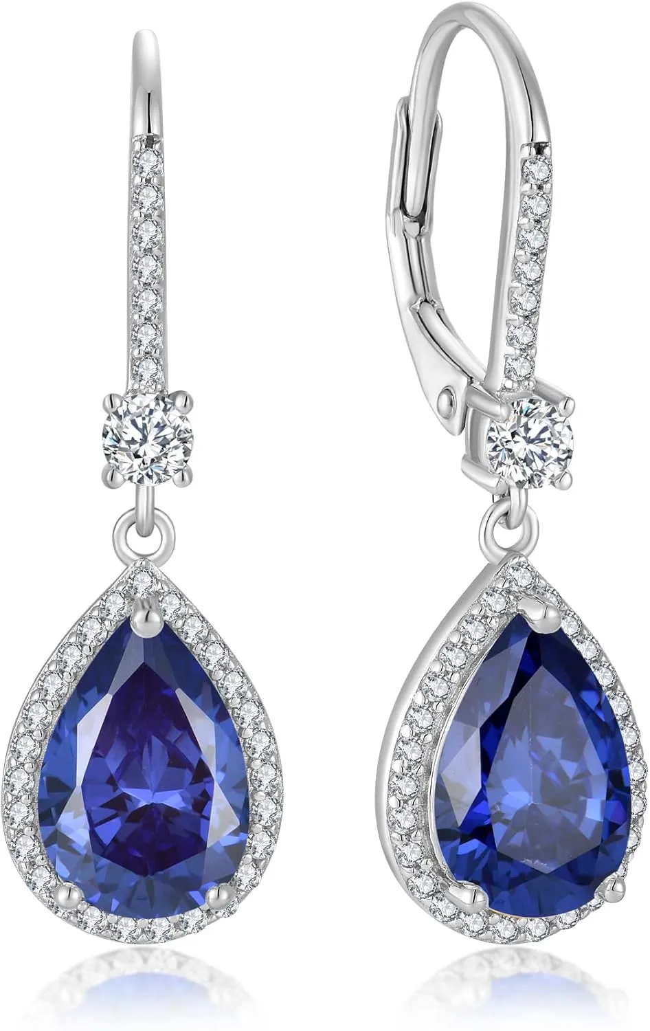 Teardrop Leverback Birthstone Earrings for Women 925 Sterling Silver 5A Cubic Zircon Dangle Drop Earrings Jewelry Anniversary Mother's Day Birthday Christmas Gifts for Wife Her