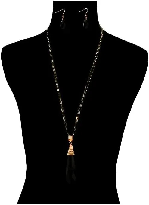 Teardrop Stone Chain Layered Long Necklace Set