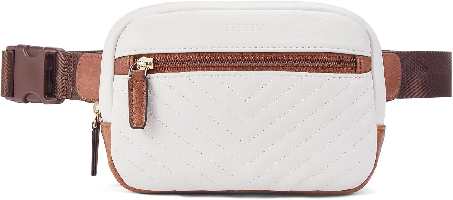 Telena Belt Bag for Women PU Leather Fanny Pack Quilted Crossbody Bags for Women Waist Bag with Adjustable Strap, Beige Brown