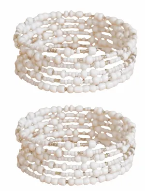 TEMBO AFRICA Set of 2 Handmade Beaded Bracelets for Women - Wrap Bracelets - Boho Jewelry Gifts - White