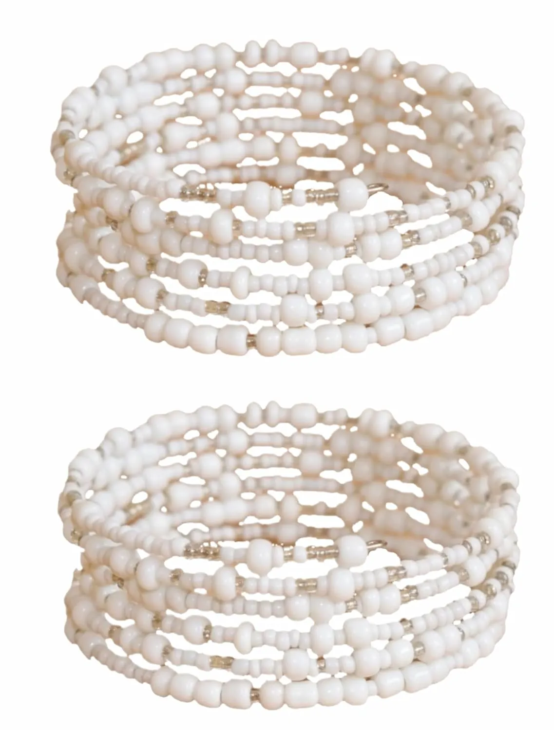 TEMBO AFRICA Set of 2 Handmade Beaded Bracelets for Women - Wrap Bracelets - Boho Jewelry Gifts - White