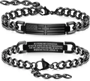 TempBeau Cross Bracelet For Men - Black Bible Verse Stainless Steel Chain Mens American Flag Bracelet Birthday Gift Ideas First Communion Confirmation Baptism Christian Easter Gifts