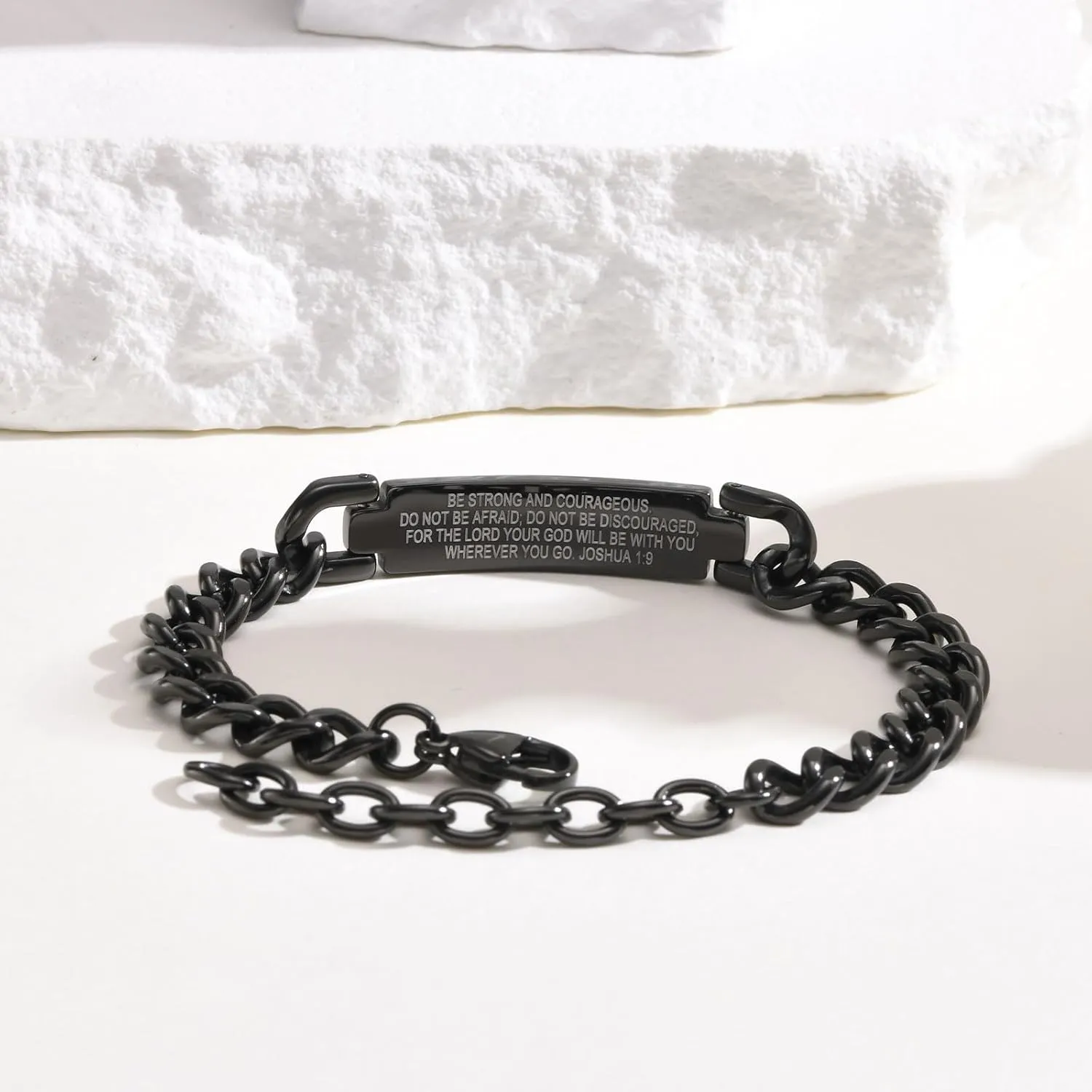 TempBeau Cross Bracelet For Men - Black Bible Verse Stainless Steel Chain Mens American Flag Bracelet Birthday Gift Ideas First Communion Confirmation Baptism Christian Easter Gifts