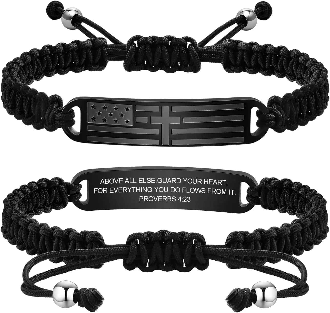TempBeau Cross Bracelet For Men - Black Bible Verse Stainless Steel Chain Mens American Flag Bracelet Birthday Gift Ideas First Communion Confirmation Baptism Christian Easter Gifts