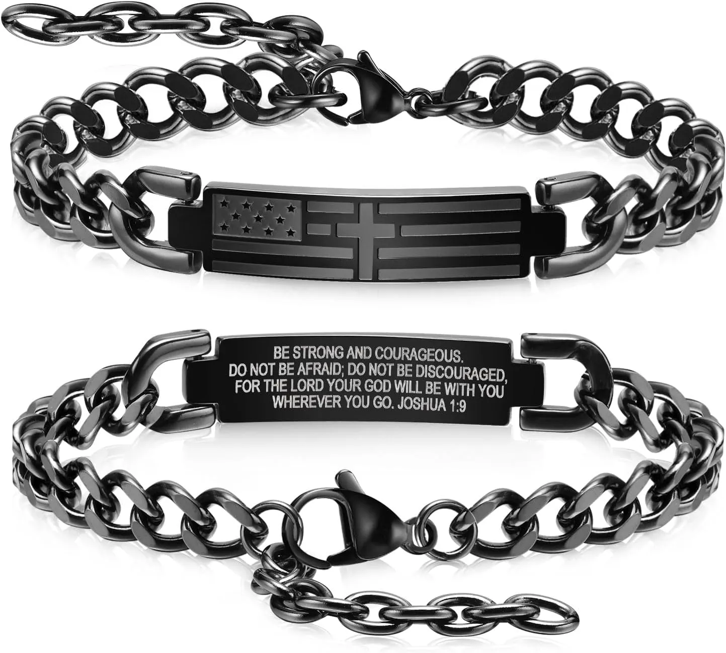 TempBeau Cross Bracelet For Men - Black Bible Verse Stainless Steel Chain Mens American Flag Bracelet Birthday Gift Ideas First Communion Confirmation Baptism Christian Easter Gifts