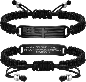 TempBeau Cross Bracelet For Men - Black Bible Verse Stainless Steel Chain Mens American Flag Bracelet Birthday Gift Ideas First Communion Confirmation Baptism Christian Easter Gifts