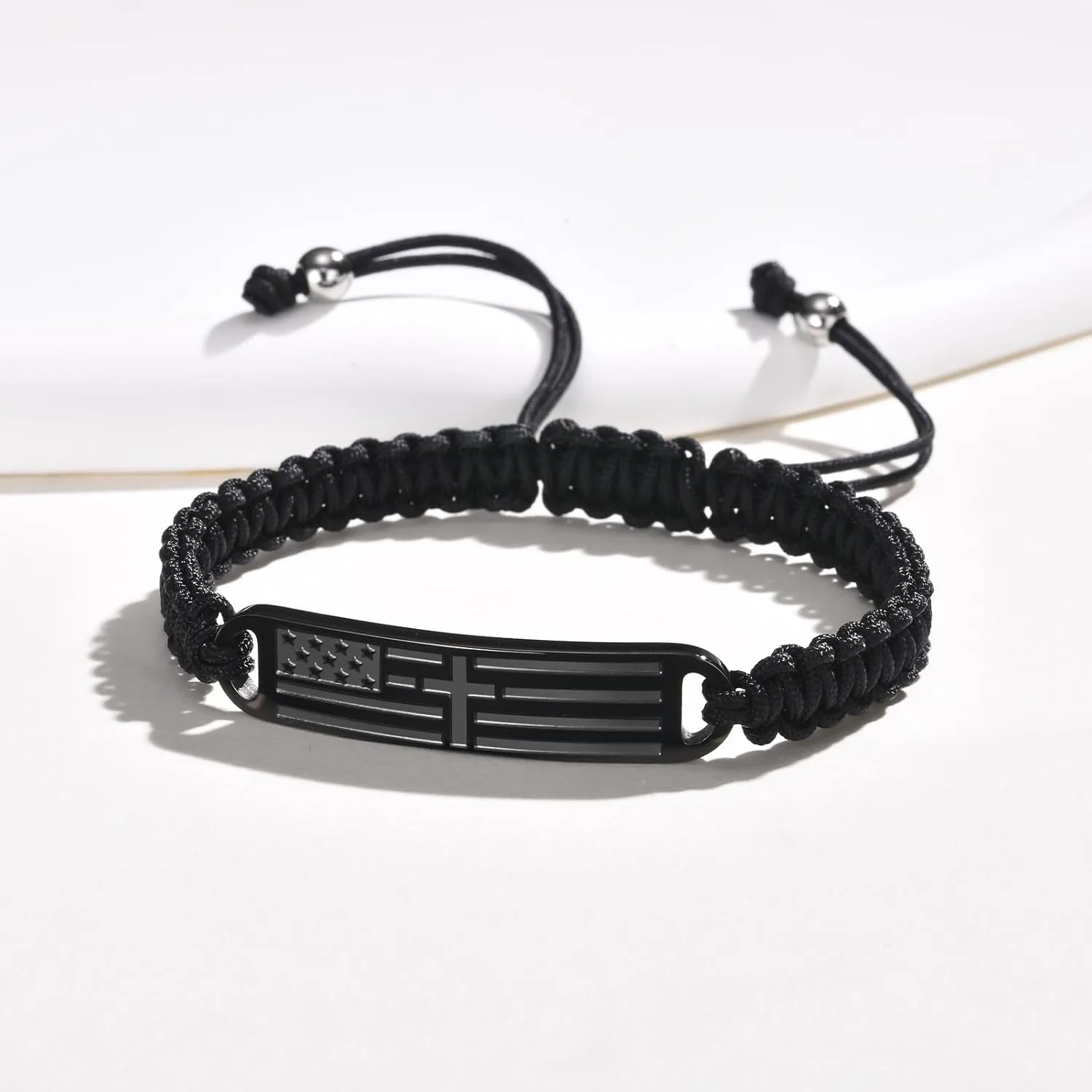 TempBeau Cross Bracelet For Men - Black Bible Verse Stainless Steel Chain Mens American Flag Bracelet Birthday Gift Ideas First Communion Confirmation Baptism Christian Easter Gifts