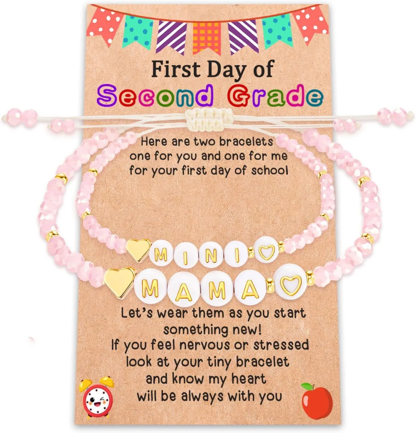 tenghong2021 Back to School Gifts Mommy and Me Bracelets First Day of School Matching Bracelets Apple 1st /2nd Grade Back to School Bracelets Gifts for Mother Daughter