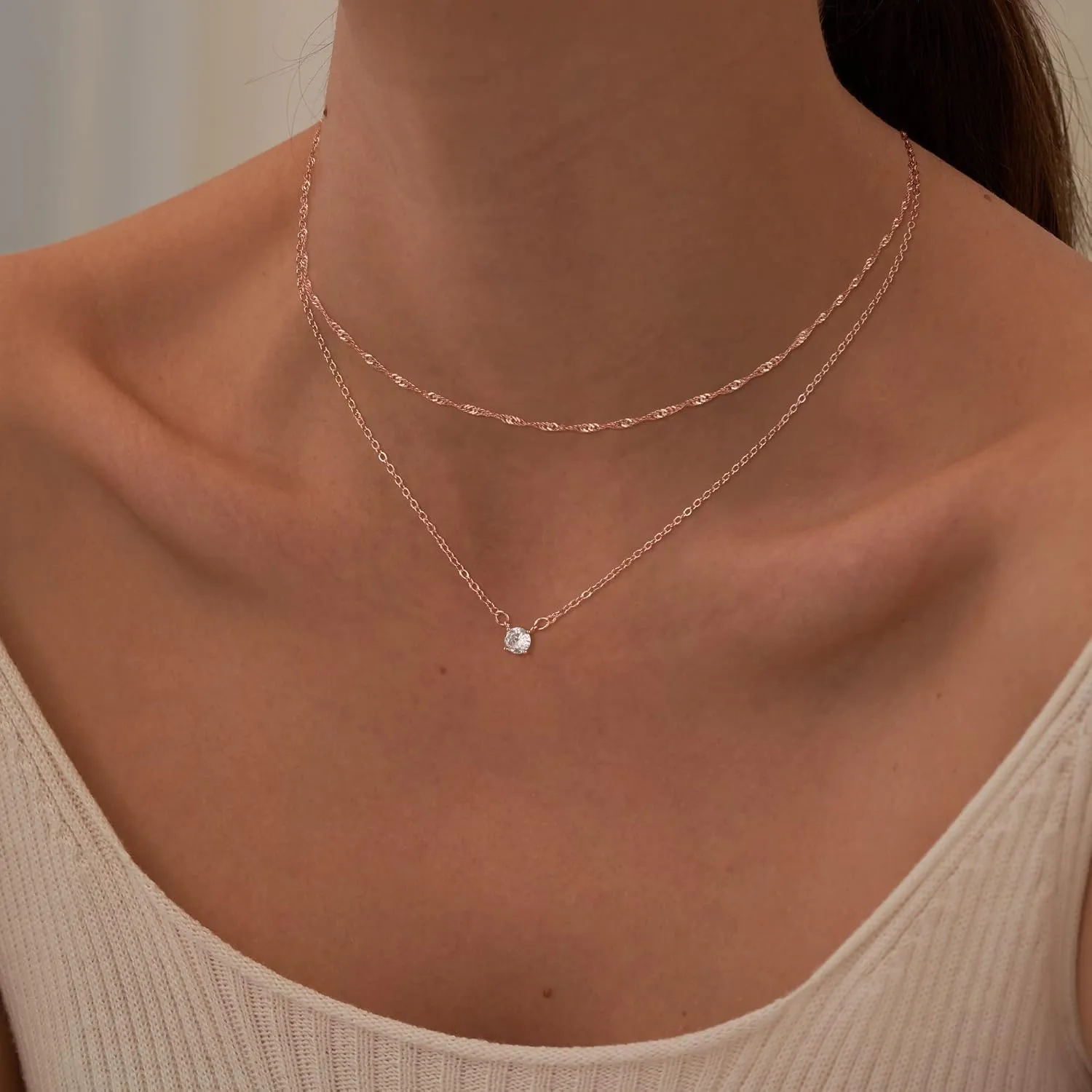 Tewiky Diamond Necklaces for Women, Dainty 14k Gold/Sterling Silver Choker Necklace Simple Gold Plated CZ Jewelry Necklaces for Women Trendy Gifts