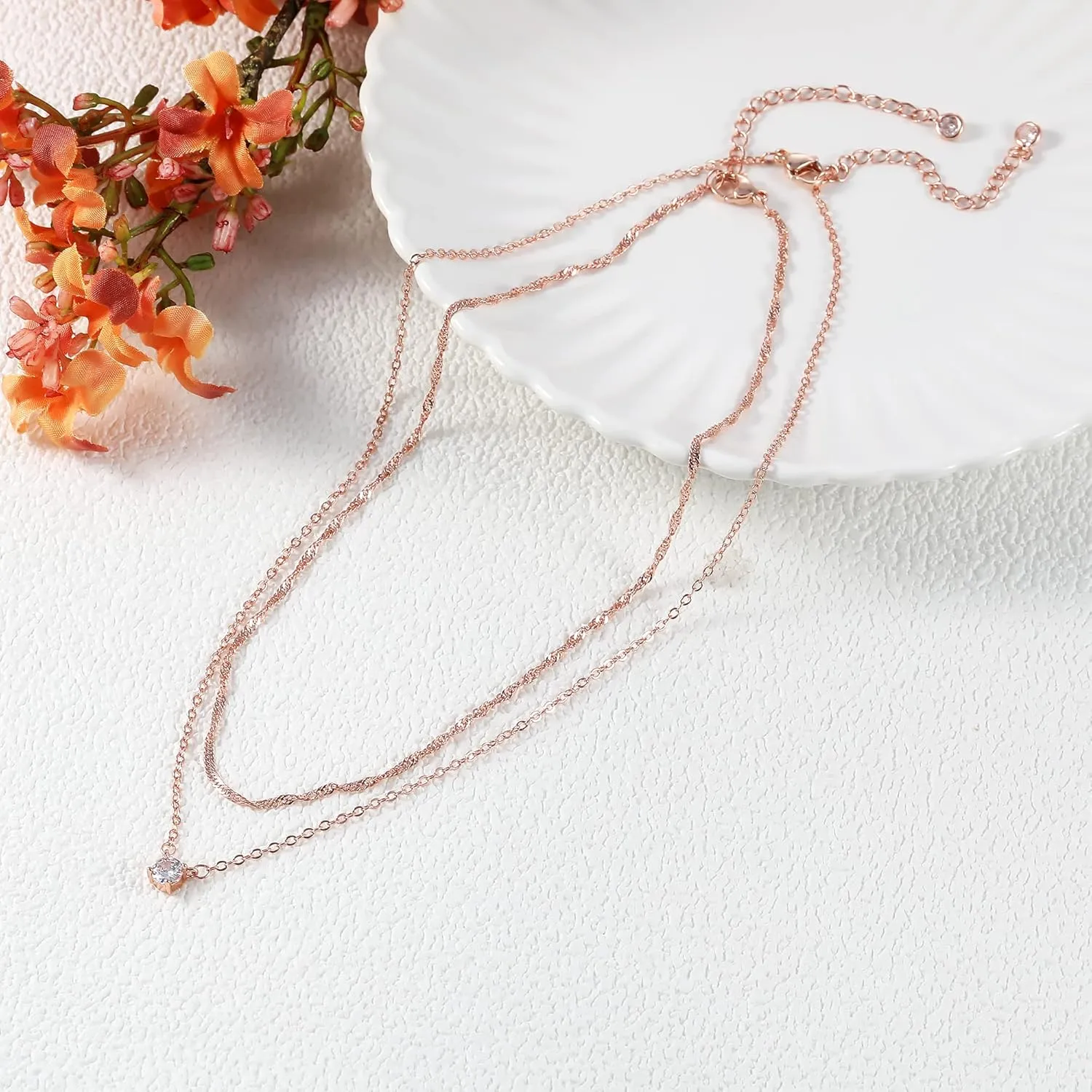Tewiky Diamond Necklaces for Women, Dainty 14k Gold/Sterling Silver Choker Necklace Simple Gold Plated CZ Jewelry Necklaces for Women Trendy Gifts