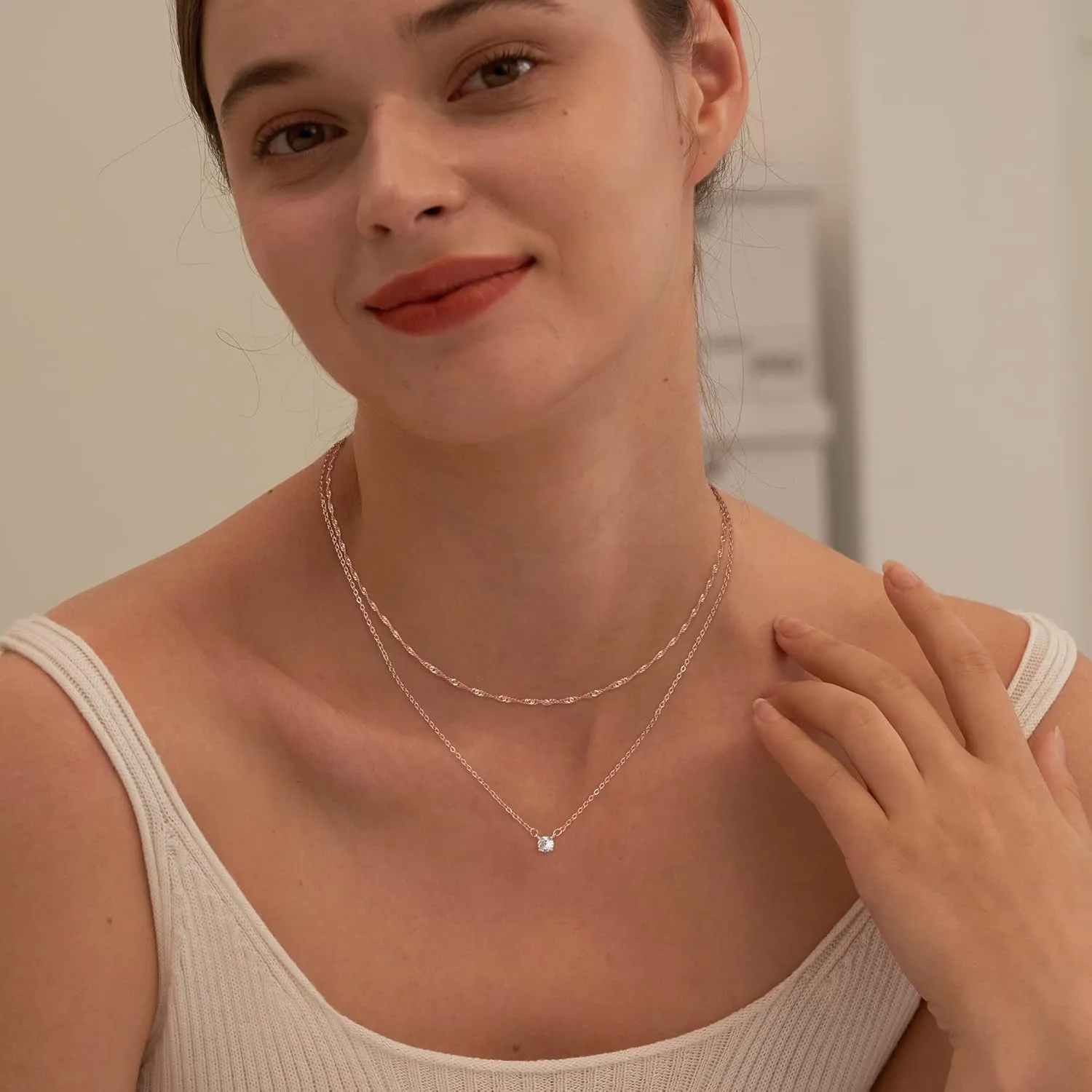 Tewiky Diamond Necklaces for Women, Dainty 14k Gold/Sterling Silver Choker Necklace Simple Gold Plated CZ Jewelry Necklaces for Women Trendy Gifts