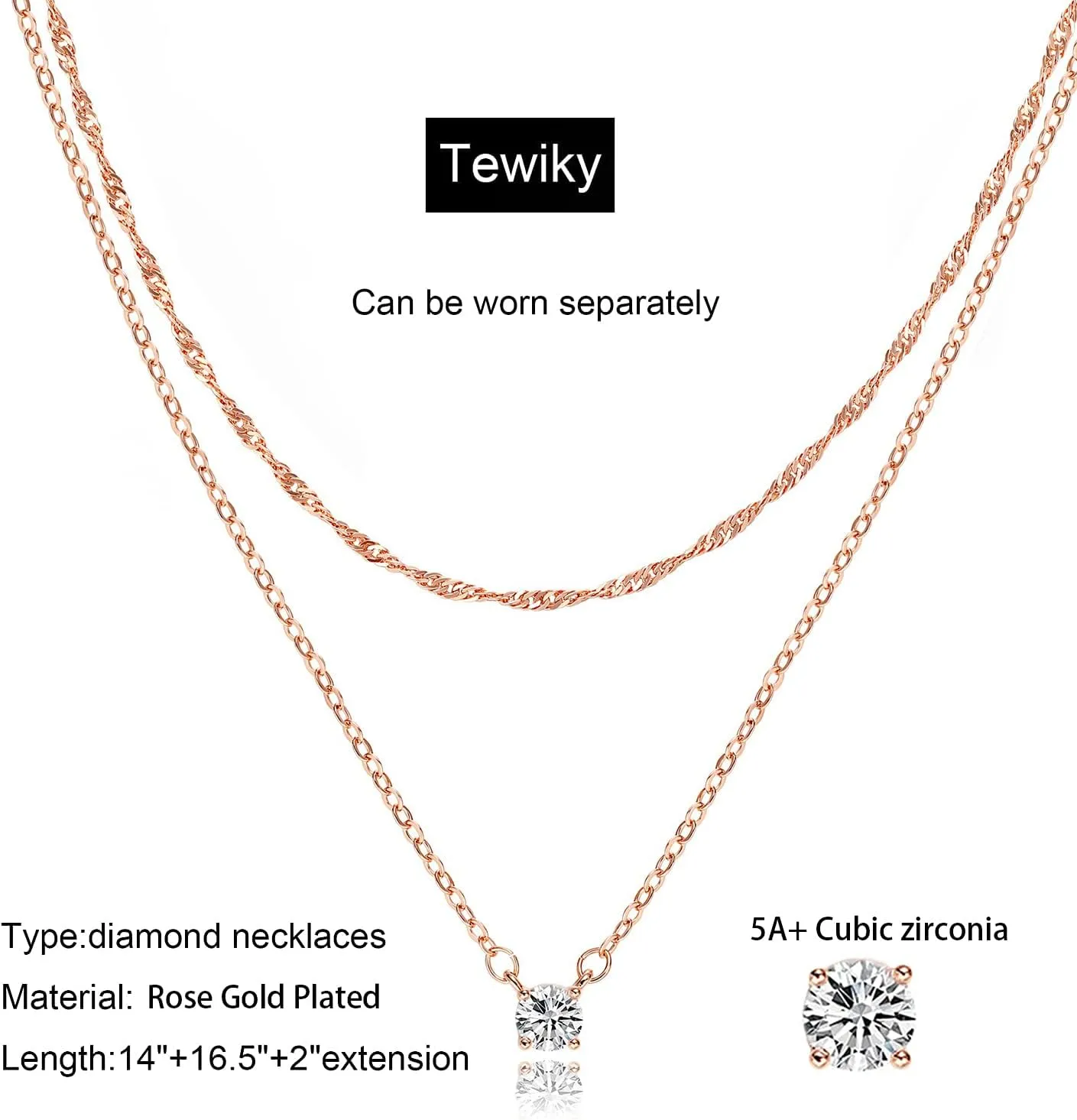 Tewiky Diamond Necklaces for Women, Dainty 14k Gold/Sterling Silver Choker Necklace Simple Gold Plated CZ Jewelry Necklaces for Women Trendy Gifts