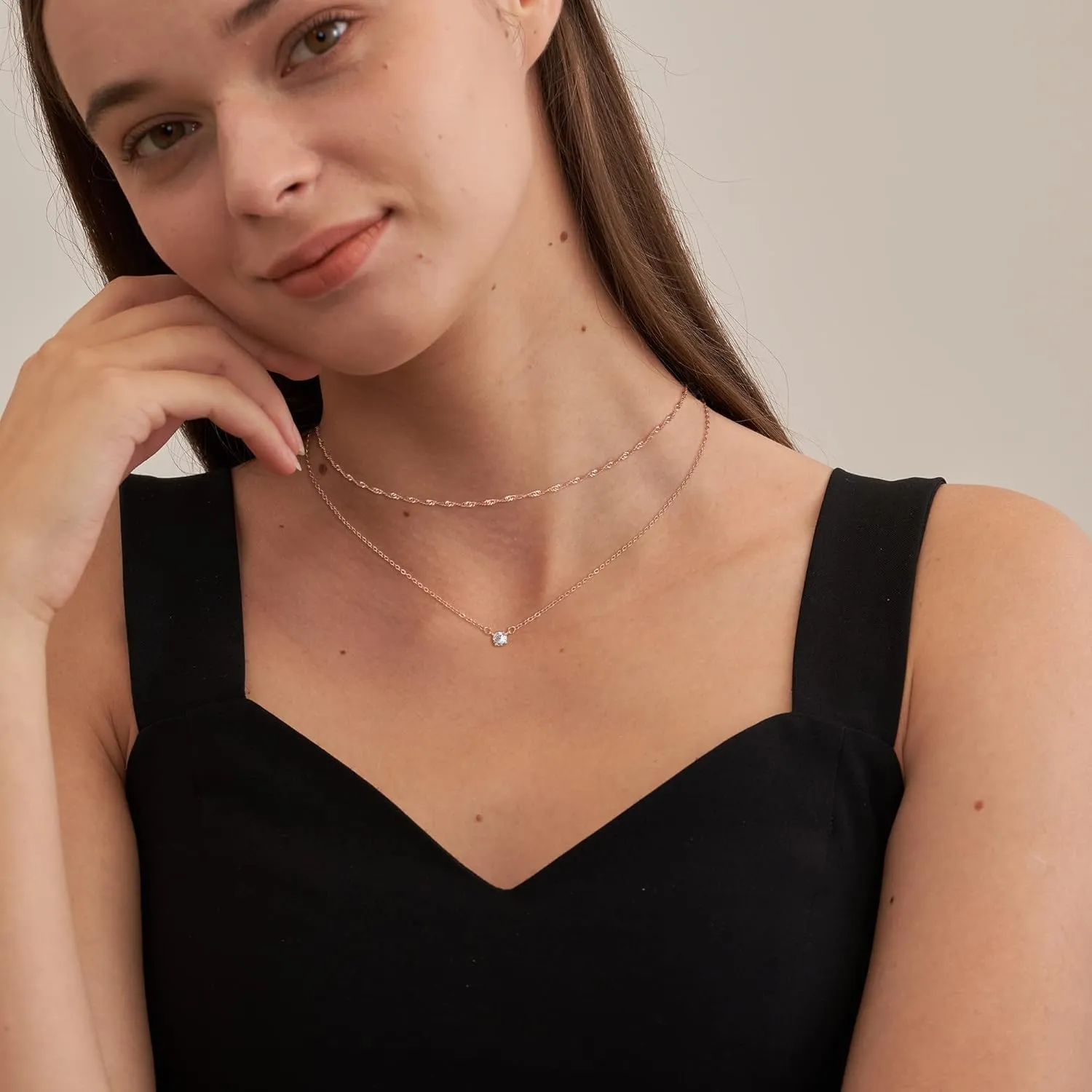 Tewiky Diamond Necklaces for Women, Dainty 14k Gold/Sterling Silver Choker Necklace Simple Gold Plated CZ Jewelry Necklaces for Women Trendy Gifts
