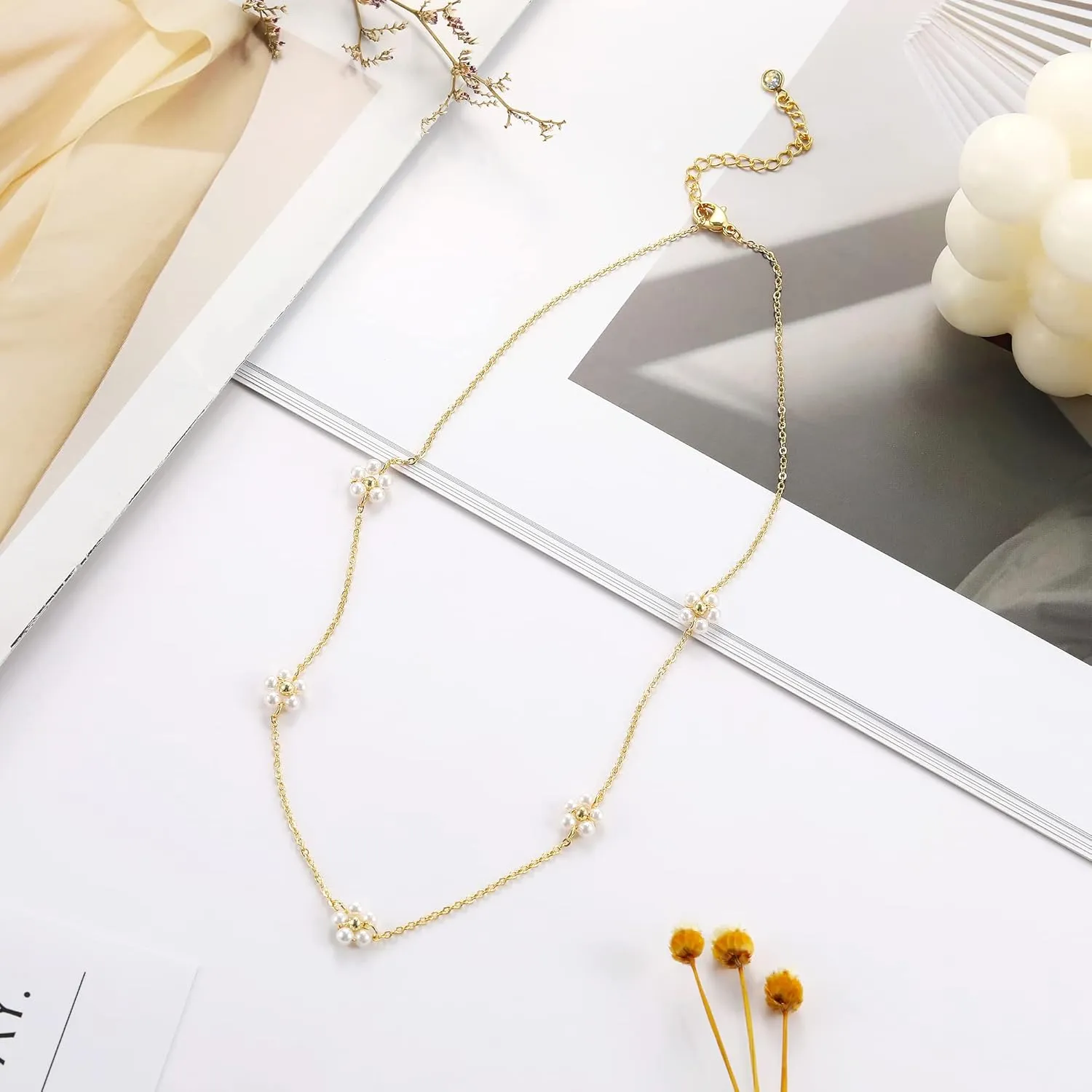 Tewiky Pearl Necklaces for Women, Dainty Gold Necklace 14k Gold Plated Single Pearl Necklace Simple Pearl Choker Necklaces for Women Trendy Cute Gold Necklace Jewelry for Women