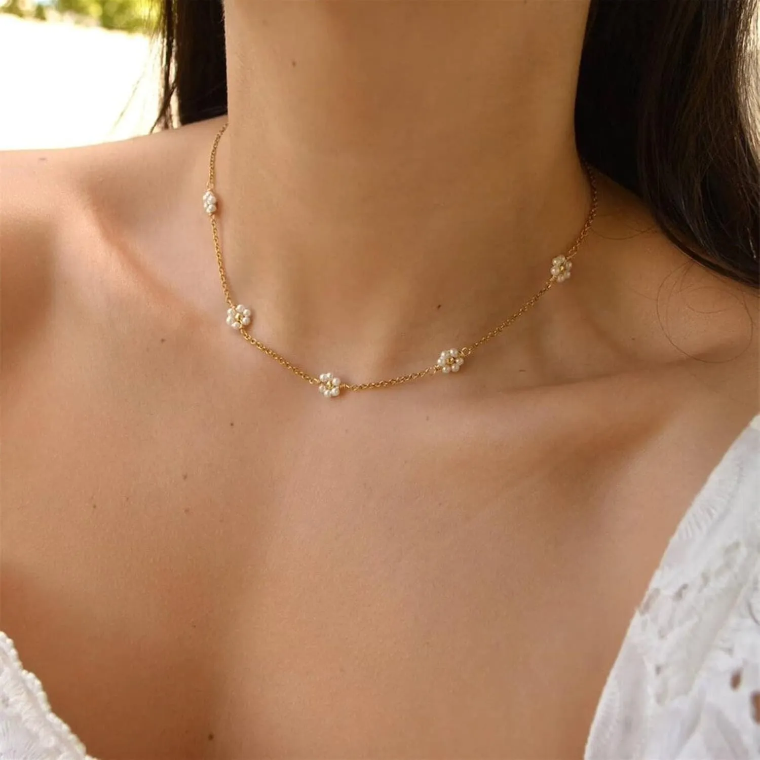 Tewiky Pearl Necklaces for Women, Dainty Gold Necklace 14k Gold Plated Single Pearl Necklace Simple Pearl Choker Necklaces for Women Trendy Cute Gold Necklace Jewelry for Women