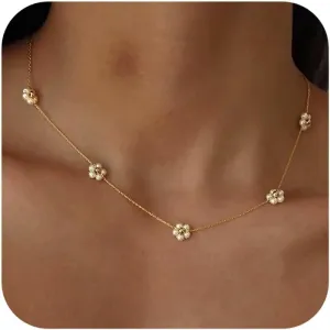 Tewiky Pearl Necklaces for Women, Dainty Gold Necklace 14k Gold Plated Single Pearl Necklace Simple Pearl Choker Necklaces for Women Trendy Cute Gold Necklace Jewelry for Women