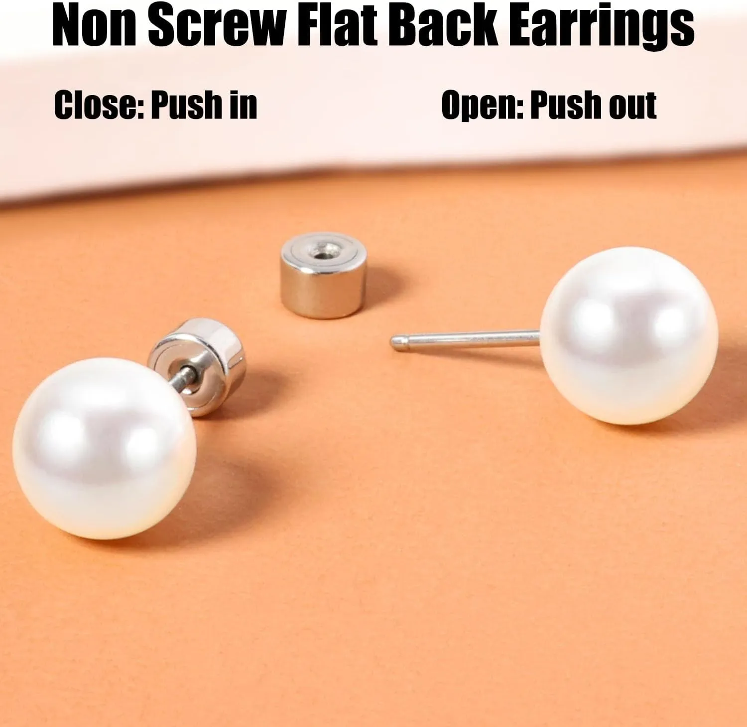 Threadless Flat Back Pearl Earrings, 14K Gold Plated Pearl Stud Earrings Hypoallergenic | Cartilage Earring | Helix Piercing Jewelry | Tragus Piercing Jewelry | Push in Flatback Earrings for Women Men