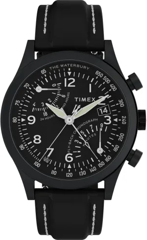 Timex Men's Waterbury Chronograph 42mm Watch - Stainless Steel Bracelet Black Dial Stainless Steel Case