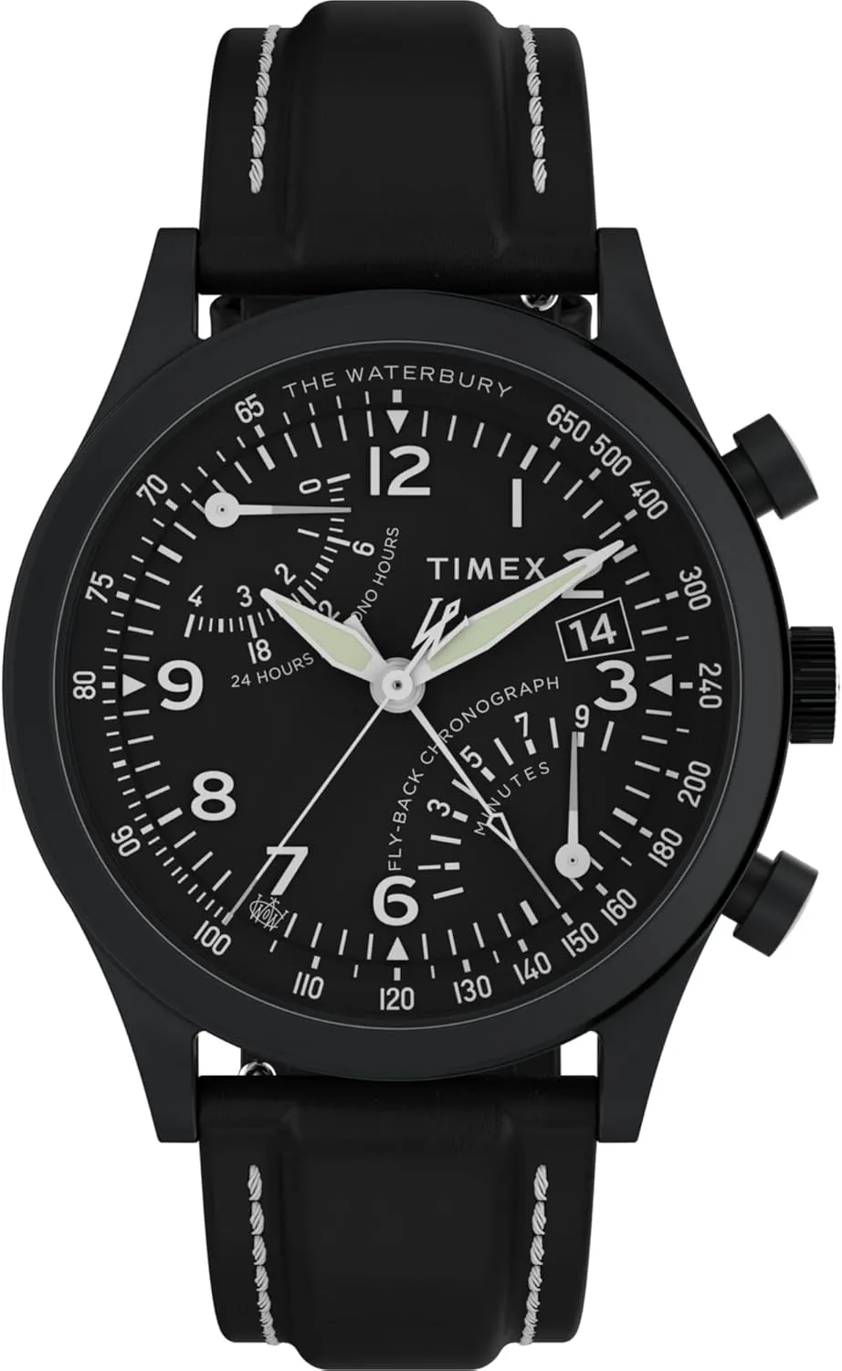 Timex Men's Waterbury Chronograph 42mm Watch - Stainless Steel Bracelet Black Dial Stainless Steel Case