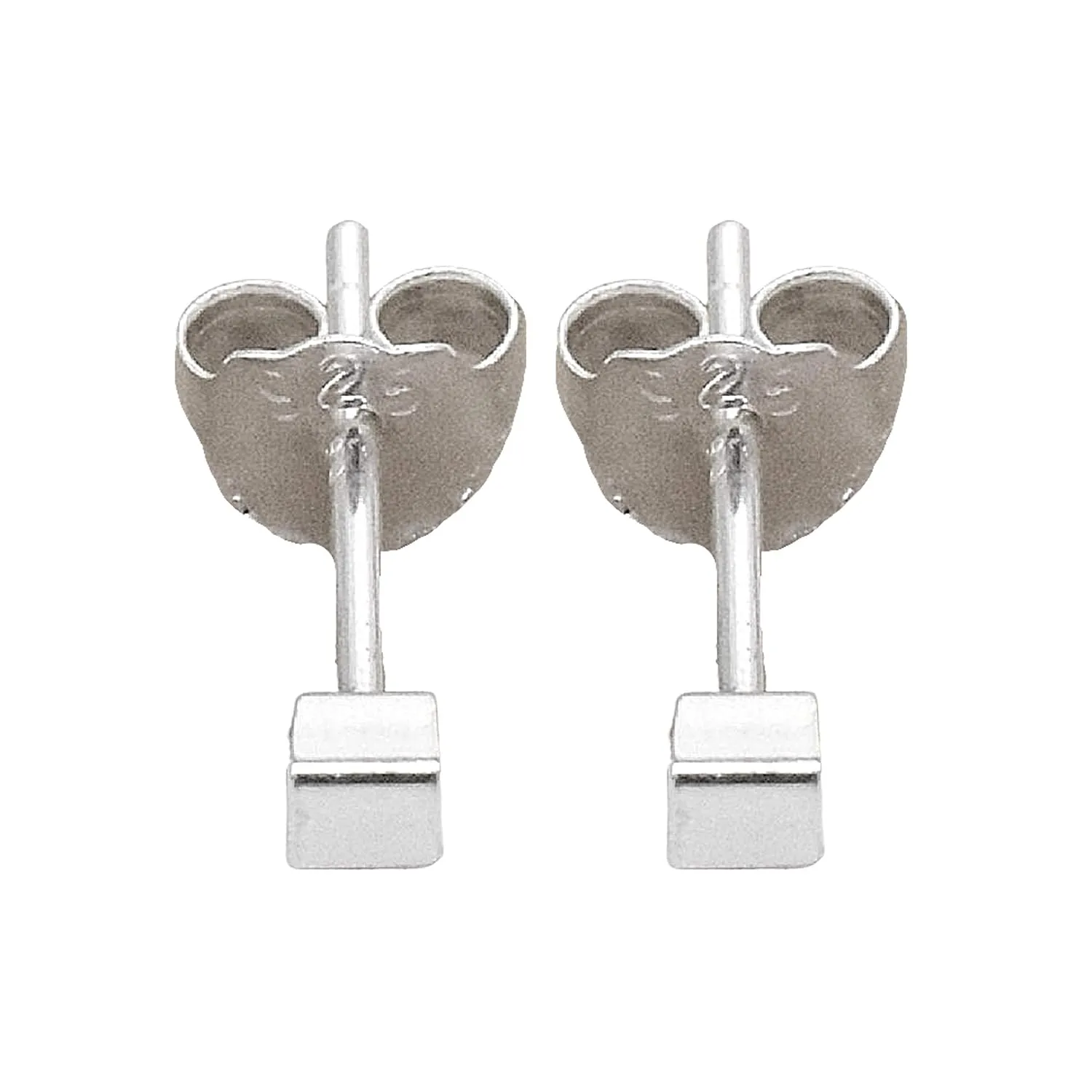Tiny Cube Stud Earrings | 2mm 925 Sterling Silver Dainty Minimalist Square Box Earrings for Women