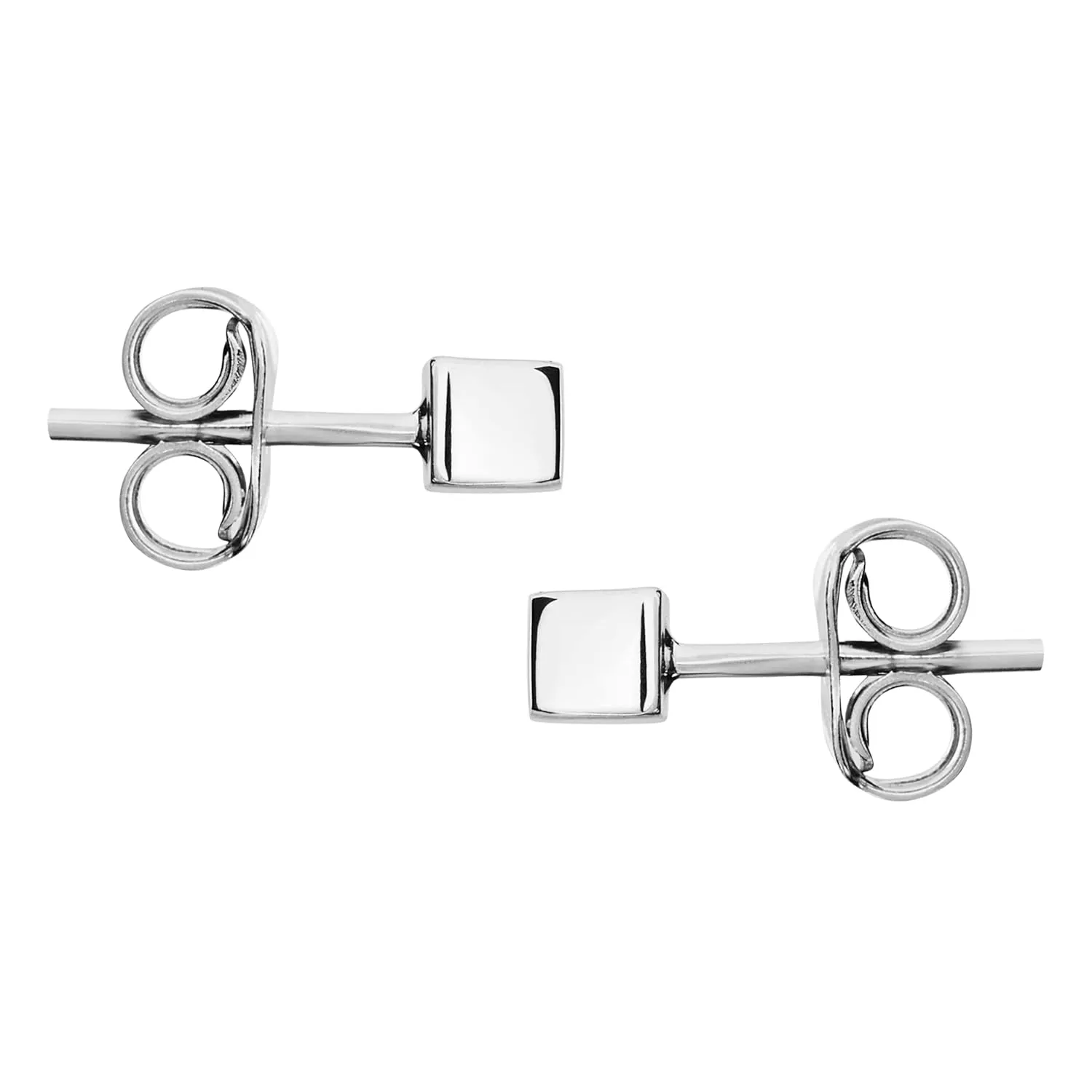 Tiny Cube Stud Earrings | 2mm 925 Sterling Silver Dainty Minimalist Square Box Earrings for Women
