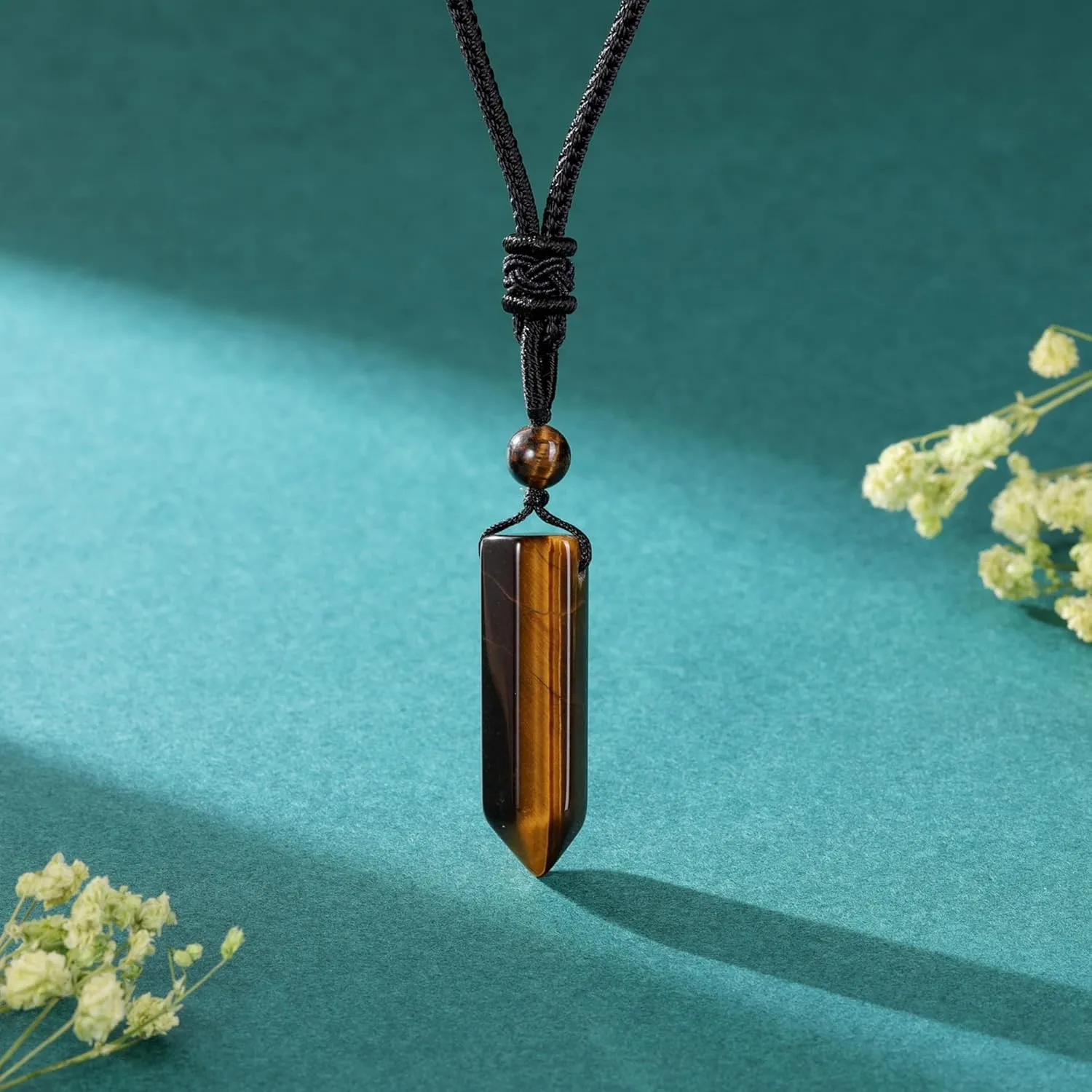 Top Plaza Healing Crystal Stone Necklaces for Men Hexagonal Pendant Necklaces Adjustable Braided Rope Natural Gemstone Necklace Jewelry Christmas Gift for Dad, Husband