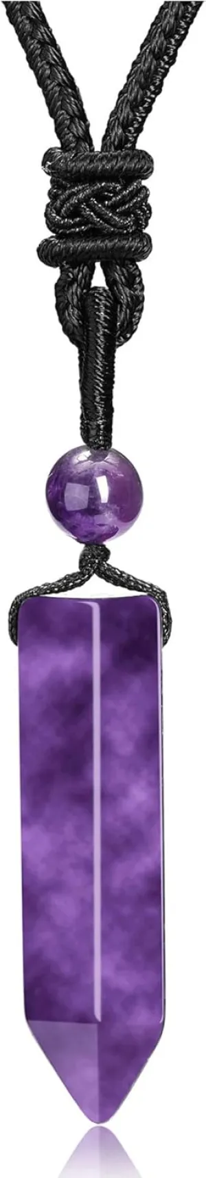 Top Plaza Healing Crystal Stone Necklaces for Men Hexagonal Pendant Necklaces Adjustable Braided Rope Natural Gemstone Necklace Jewelry Christmas Gift for Dad, Husband