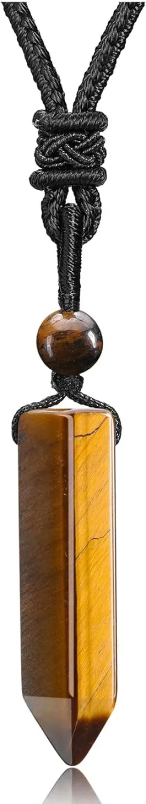 Top Plaza Healing Crystal Stone Necklaces for Men Hexagonal Pendant Necklaces Adjustable Braided Rope Natural Gemstone Necklace Jewelry Christmas Gift for Dad, Husband