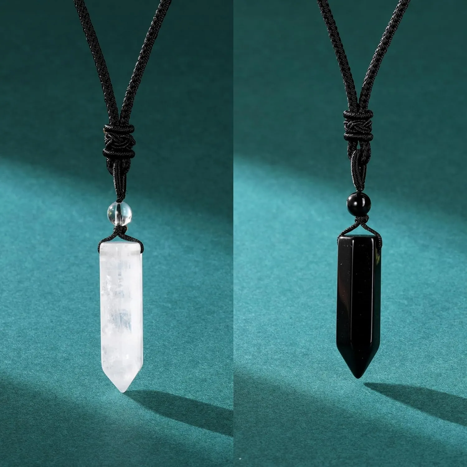 Top Plaza Healing Crystal Stone Necklaces for Men Hexagonal Pendant Necklaces Adjustable Braided Rope Natural Gemstone Necklace Jewelry Christmas Gift for Dad, Husband