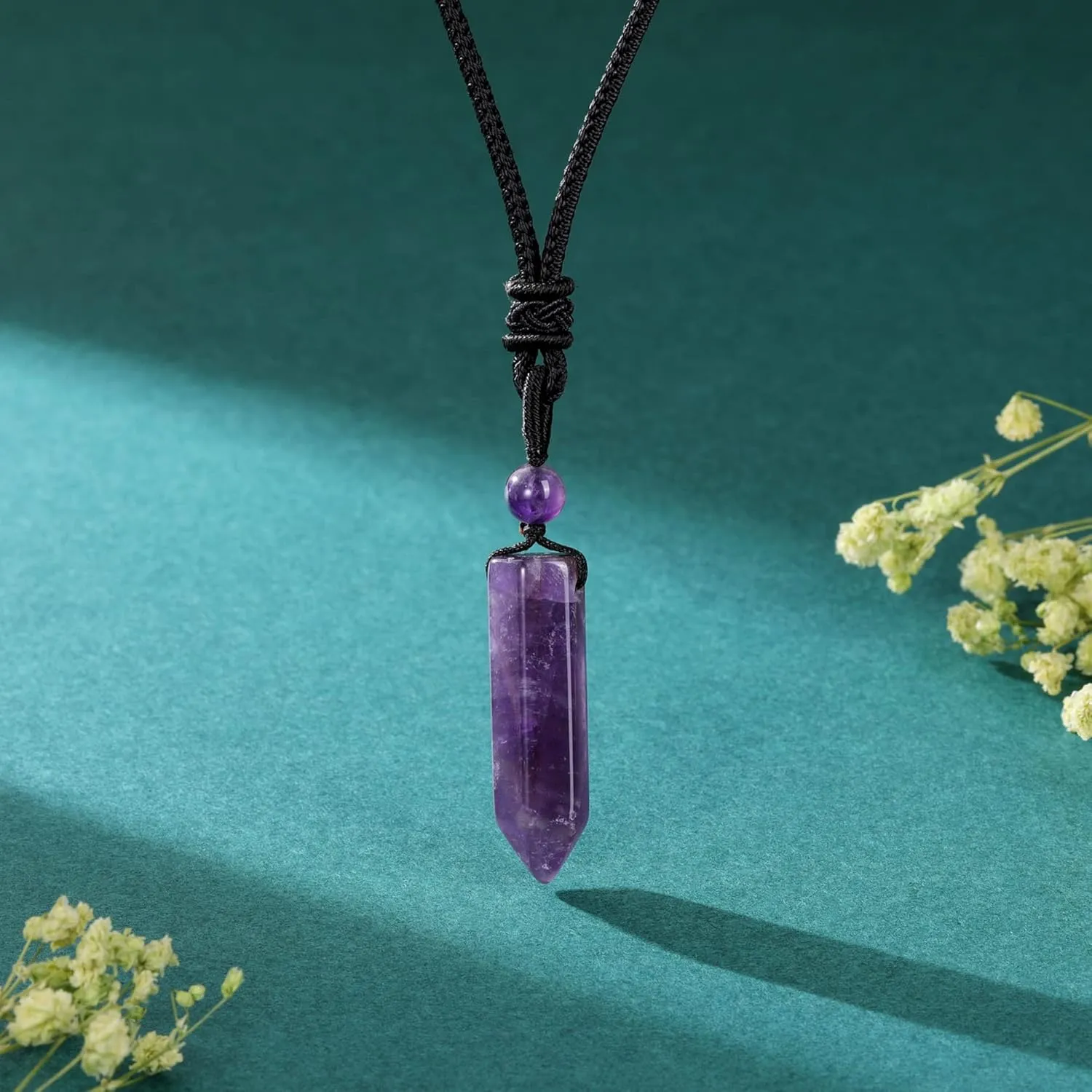 Top Plaza Healing Crystal Stone Necklaces for Men Hexagonal Pendant Necklaces Adjustable Braided Rope Natural Gemstone Necklace Jewelry Christmas Gift for Dad, Husband