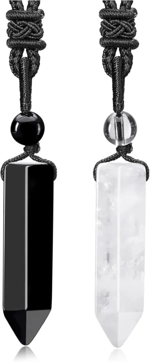 Top Plaza Healing Crystal Stone Necklaces for Men Hexagonal Pendant Necklaces Adjustable Braided Rope Natural Gemstone Necklace Jewelry Christmas Gift for Dad, Husband